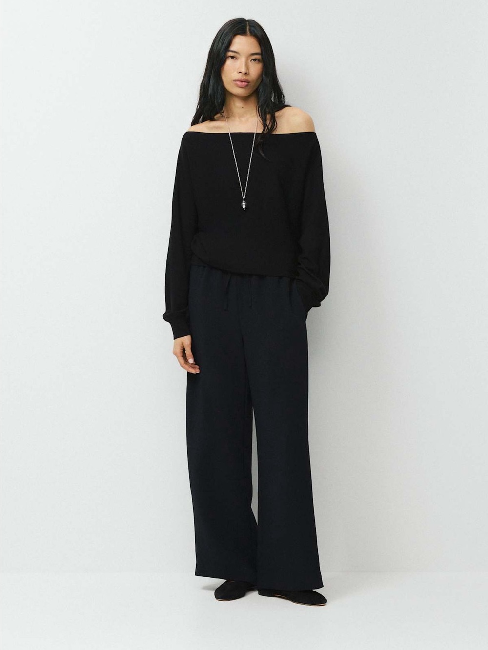Wilfred lodge pant in crepe Black Wide-Leg Pull-On Trousers